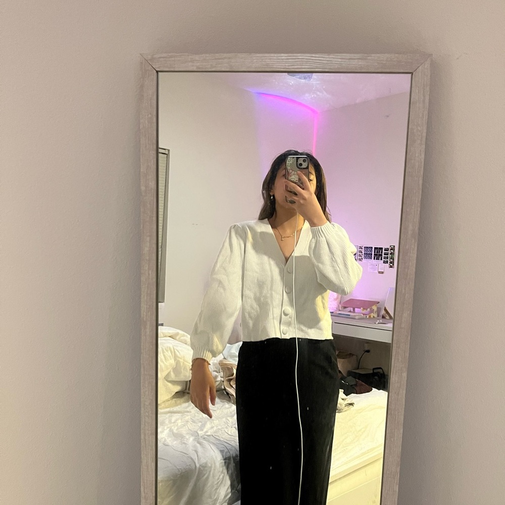 white rib cardigan top